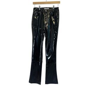 NWT WeWoreWhat x Revolve Patent PU Leather Flare Leg Pants Black Women's Size 26